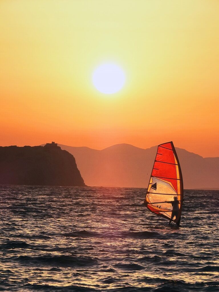 windsurfing, surfing, surf, summer, nature, sea, wind, seascape, sunset, dusk, outdoors